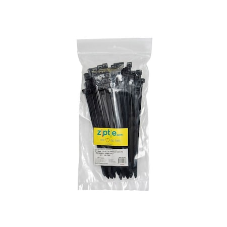 South Main Hardware Cable Tie, 8 in L, 2 in Max Bundle Dia., Black, Nylon, 120 lb Strength, 100 PK 222264